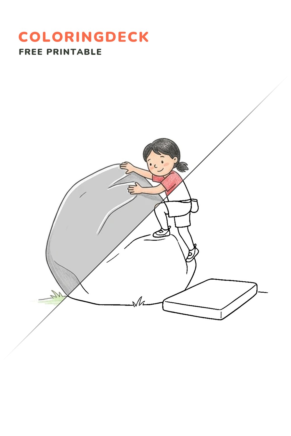 Boulder Mantle Move coloring page, free printable: half colored, half outline
