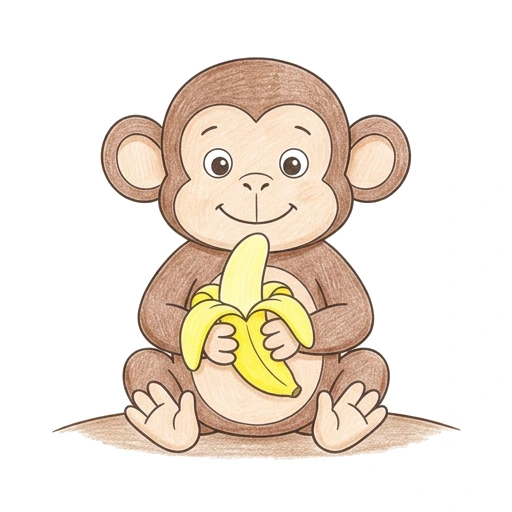 Monkey coloring page: Monkey With Banana, colored example