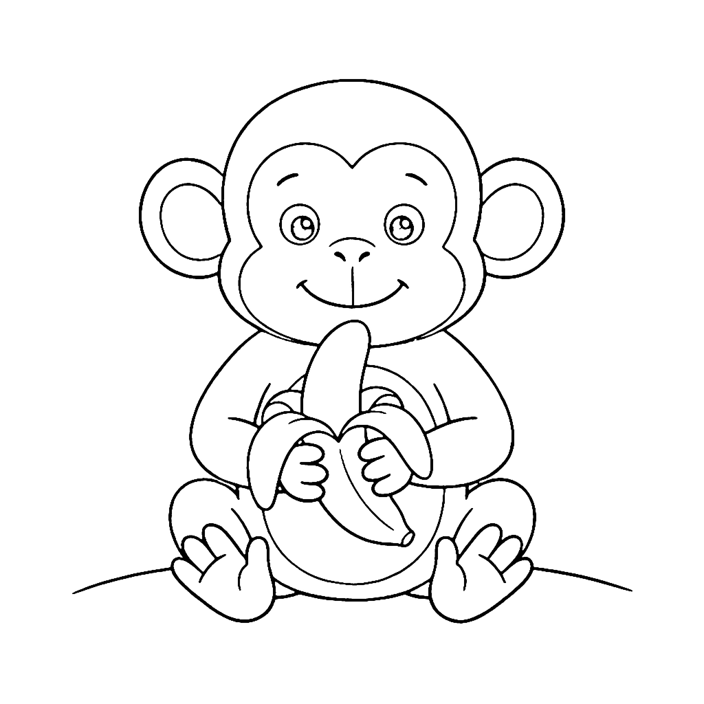 Monkey coloring page: Monkey With Banana, outline to print
