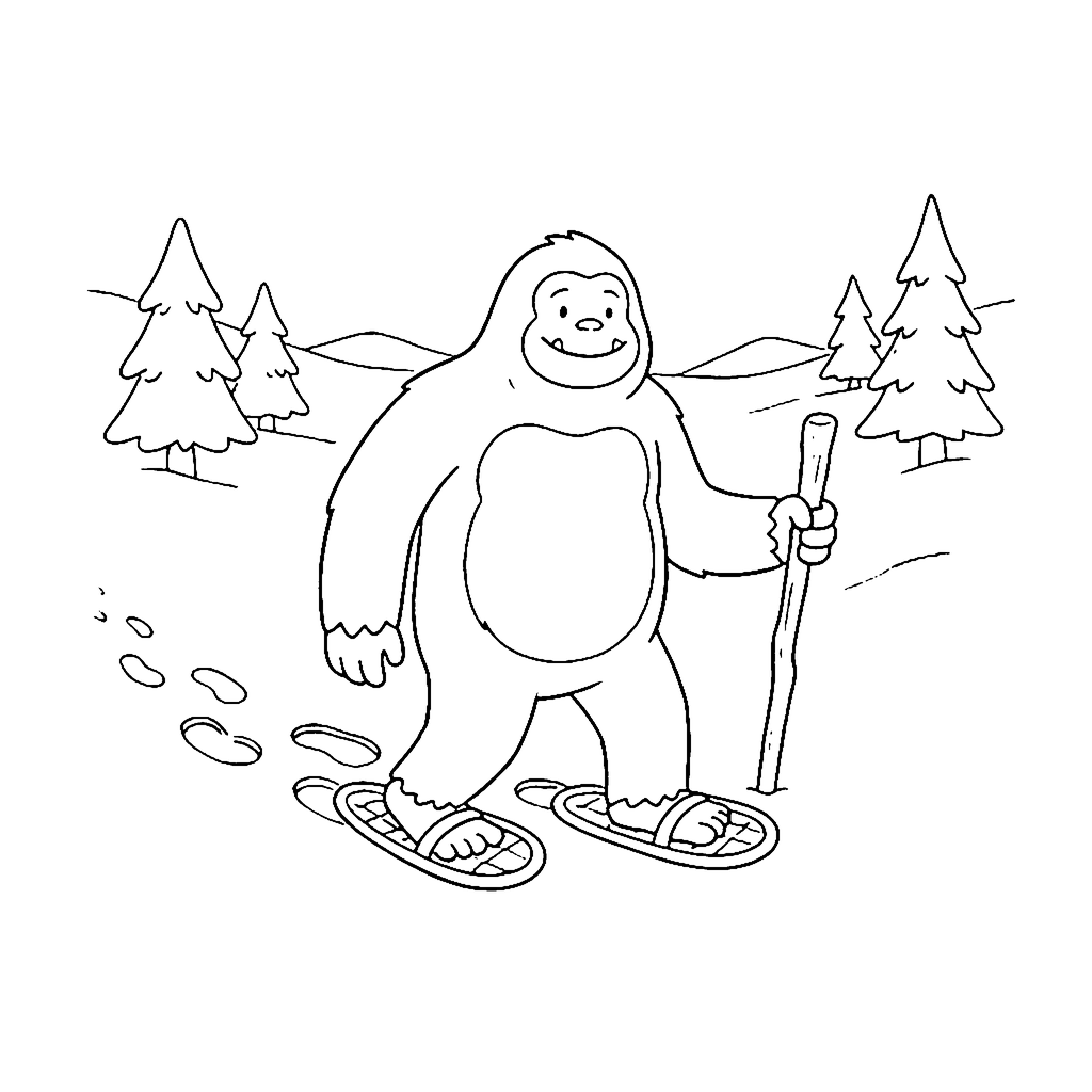 Yeti Snowshoe Trek coloring page outline