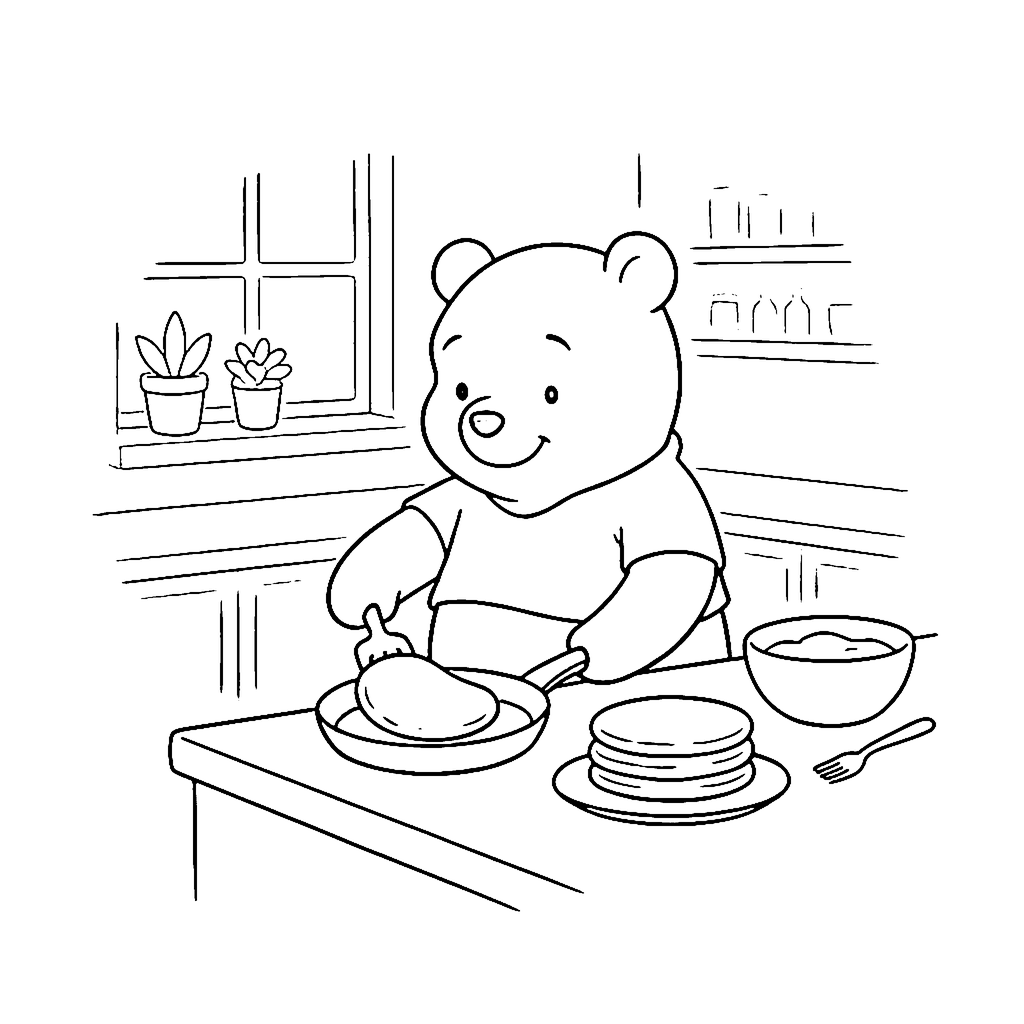 Bear Pancake Breakfast coloring page outline
