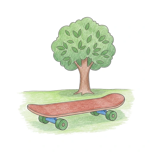 Skateboard coloring page: Skateboard Under Tree, colored example