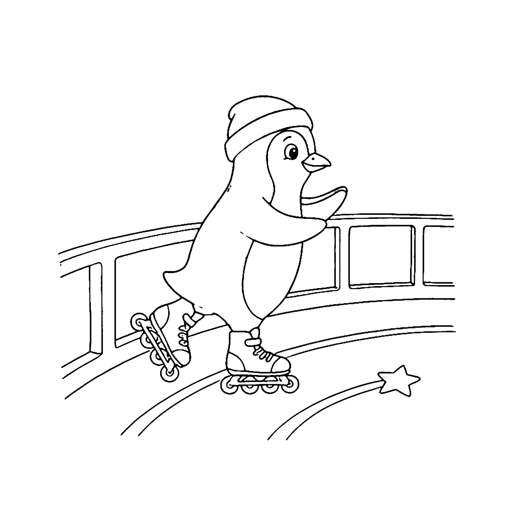 Penguin Skate Lesson coloring page outline
