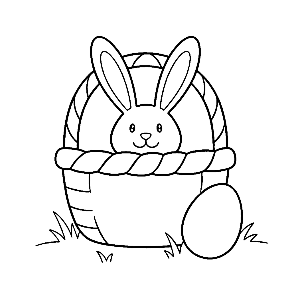 Bunny coloring page: Bunny Basket Peek, outline to print