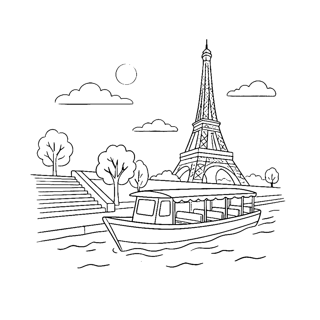Seine Tower Boat coloring page outline