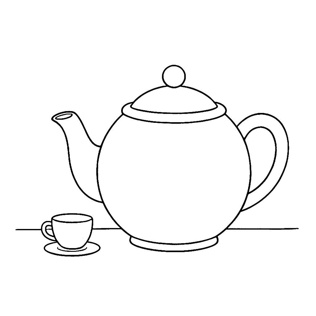 Teapot coloring page: Big Teapot Small Cup, outline to print
