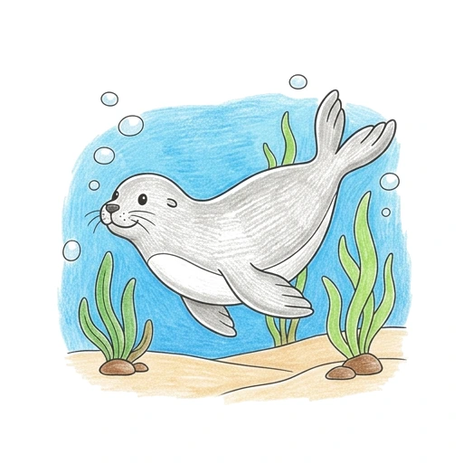 Seal Ocean Swim, colored example