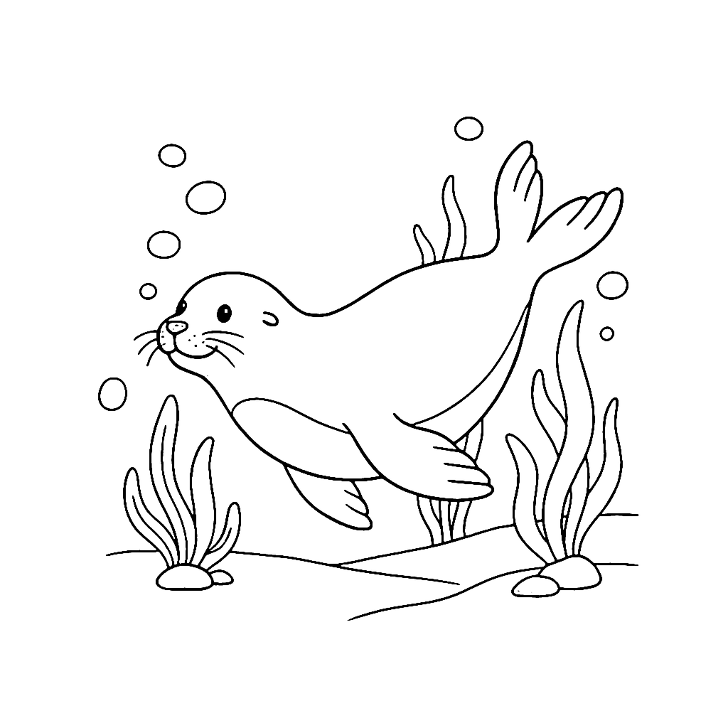 Seal Ocean Swim coloring page outline
