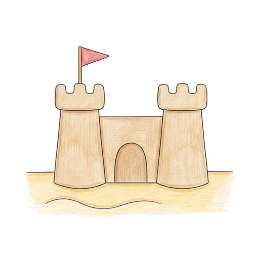 Sandcastle coloring page: Happy Sandcastle Day, colored example