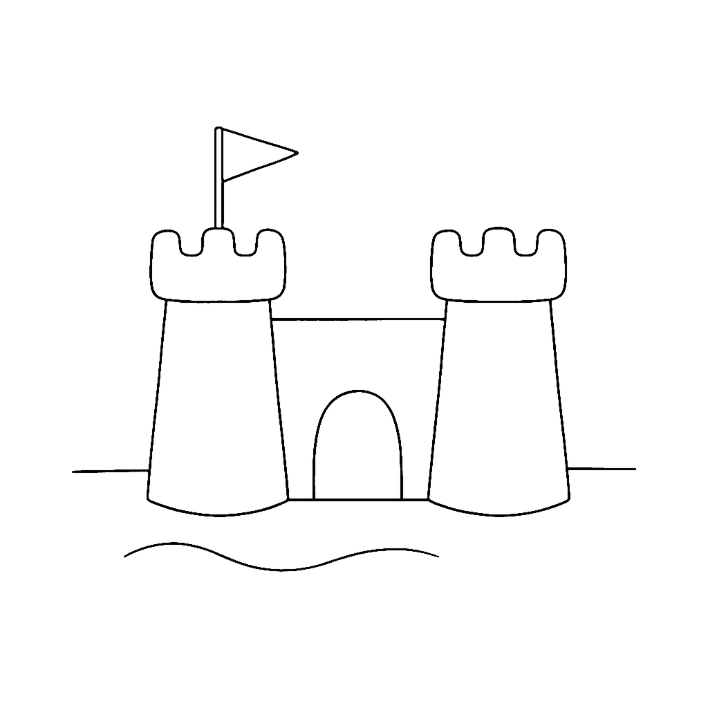 Sandcastle coloring page: Happy Sandcastle Day, outline to print