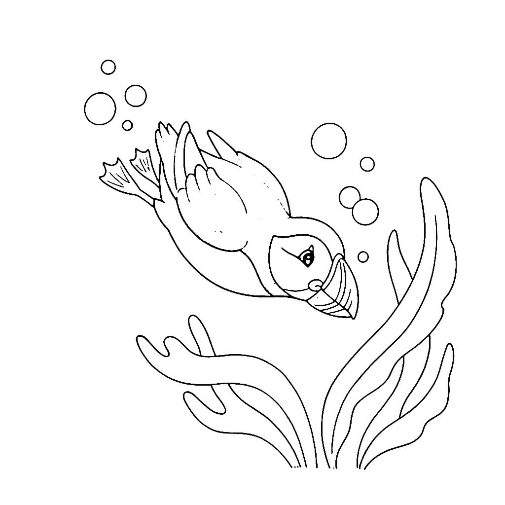 Puffin coloring page: Puffin Ocean Dive, outline to print