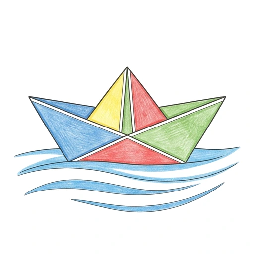 Paper Boat coloring page: Sailing Paper Boat, colored example