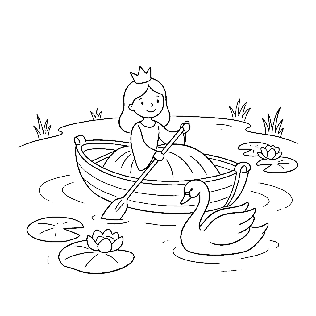 Princess Swan Boat coloring page outline