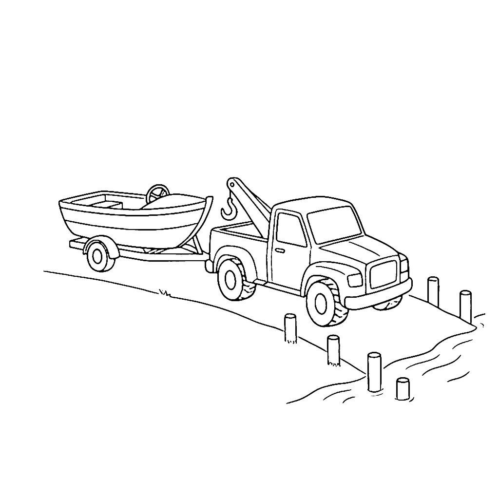 Tow Truck Boat Haul coloring page outline