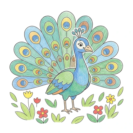 Peacock Feather Display, colored example