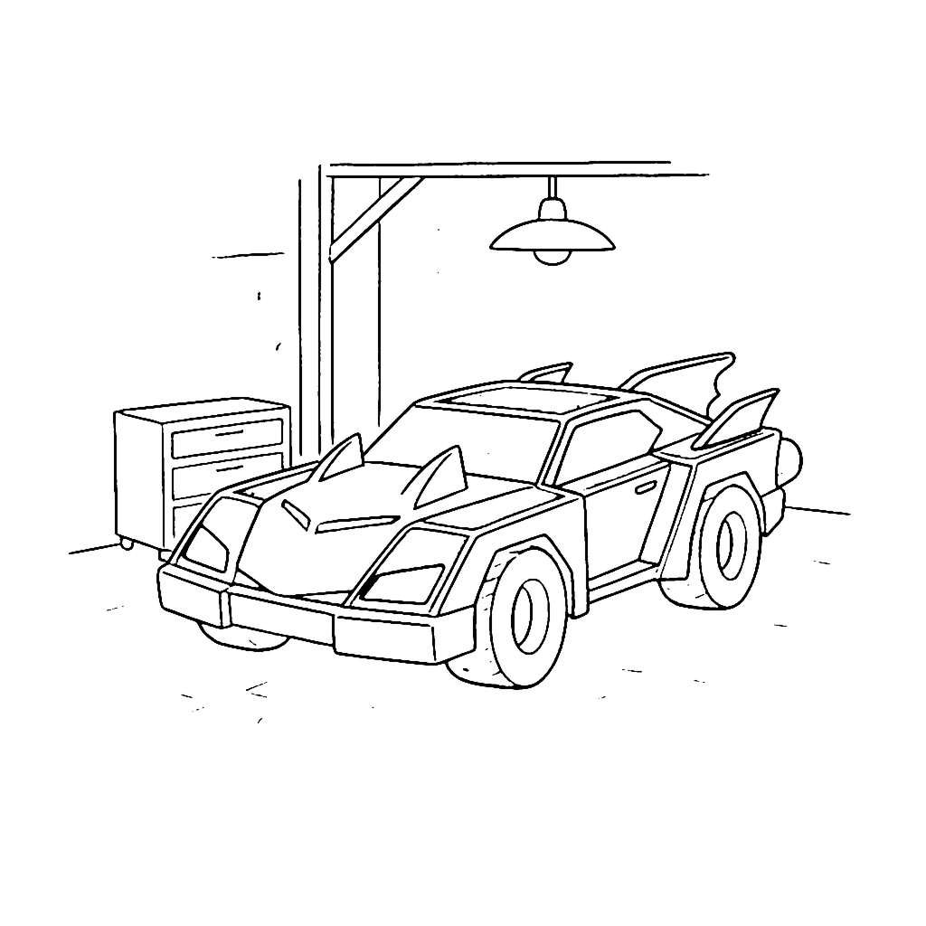 Batmobile Garage coloring page outline