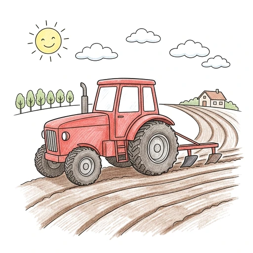 Tractor Field Plowing, colored example