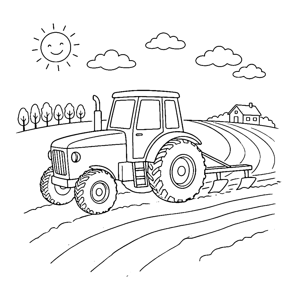 Tractor Field Plowing coloring page outline