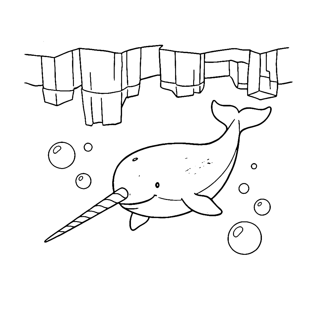 Narwhal Under Ice coloring page outline