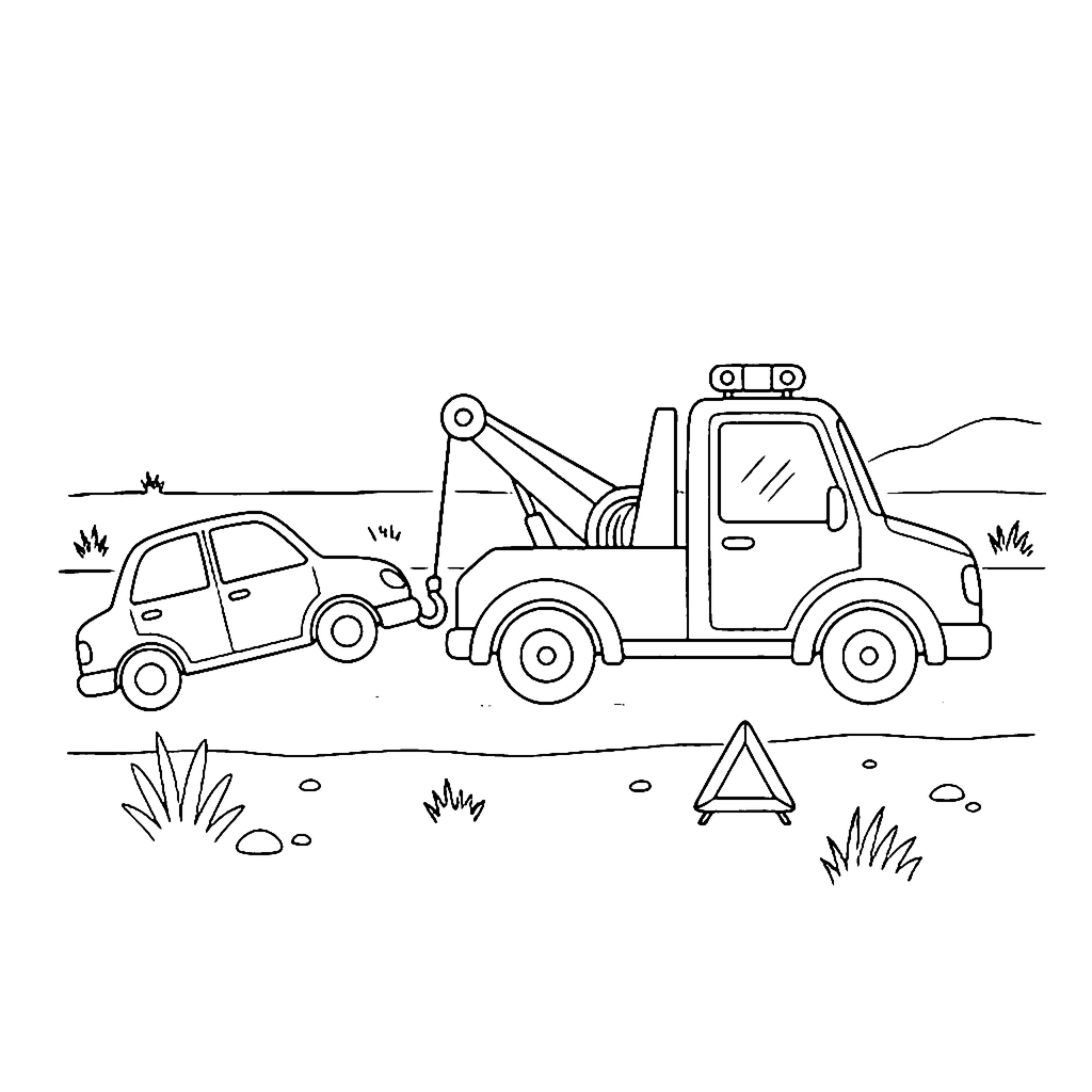 Tow Truck Flat Tire coloring page outline