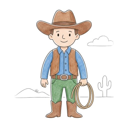 Cowboy coloring page: Cowboy With Lasso, colored example