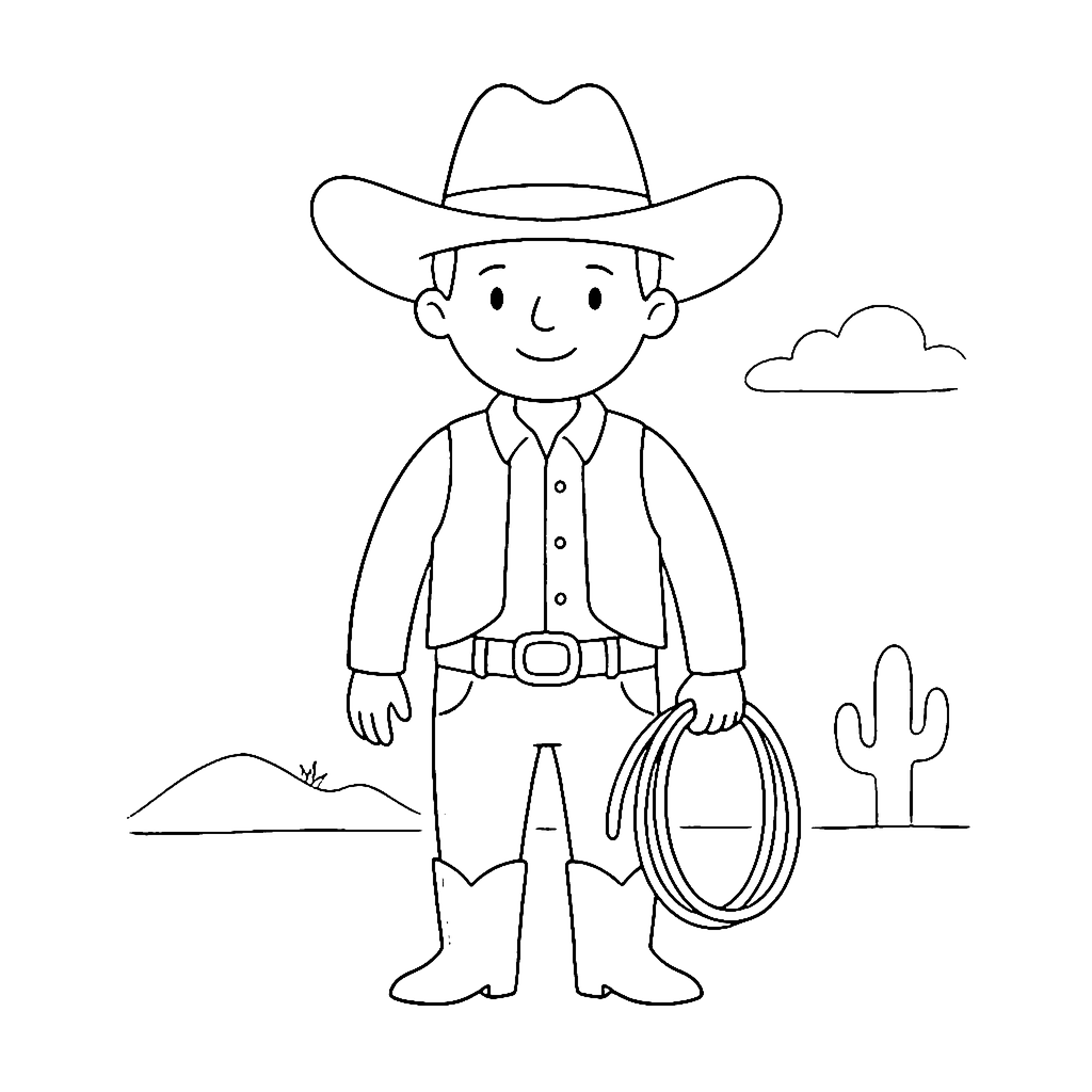 Cowboy coloring page: Cowboy With Lasso, outline to print