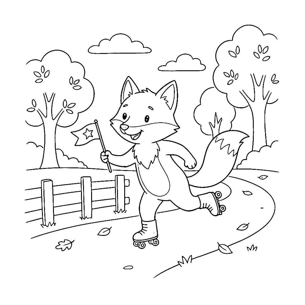 Fox Roller Parade coloring page outline