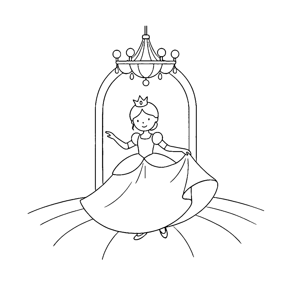 Princess Ballroom Spin coloring page outline