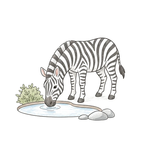 Zebra coloring page: Zebra Watering Spot, colored example