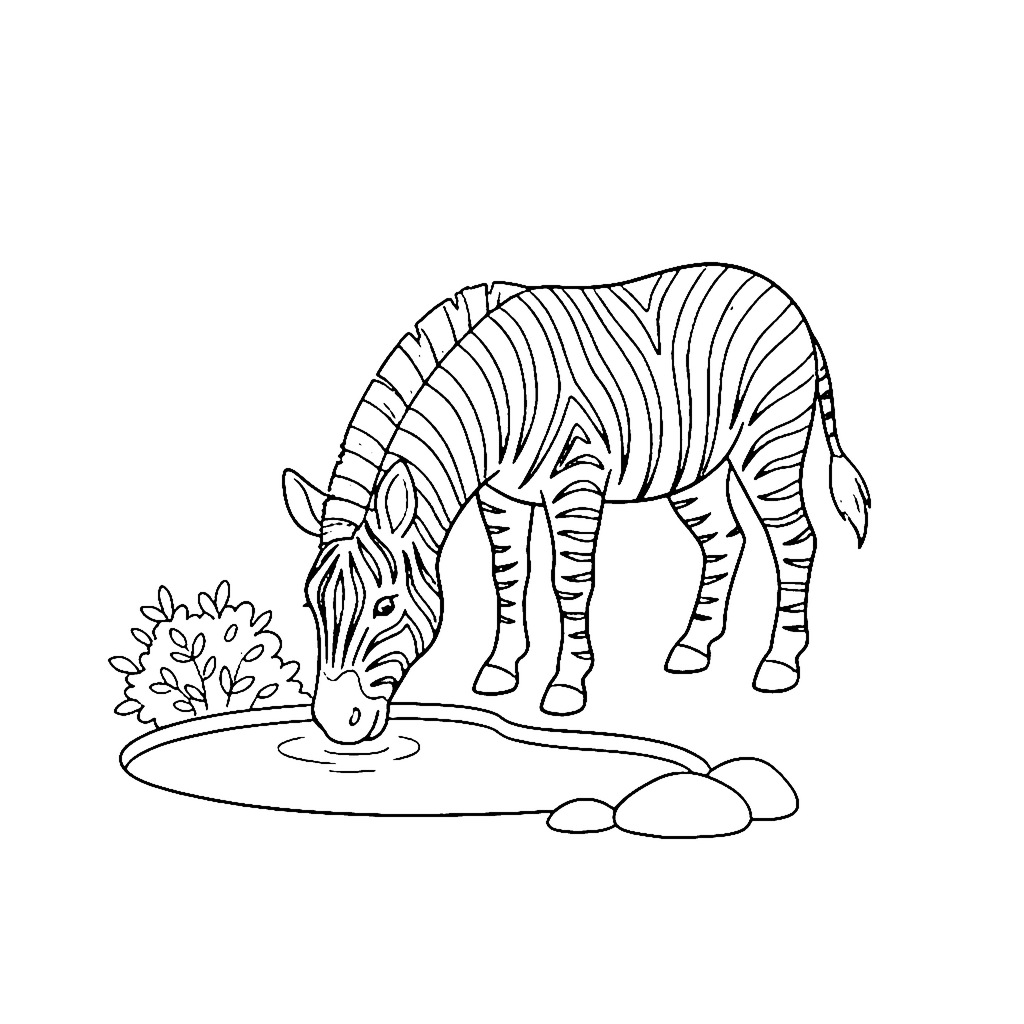 Zebra coloring page: Zebra Watering Spot, outline to print