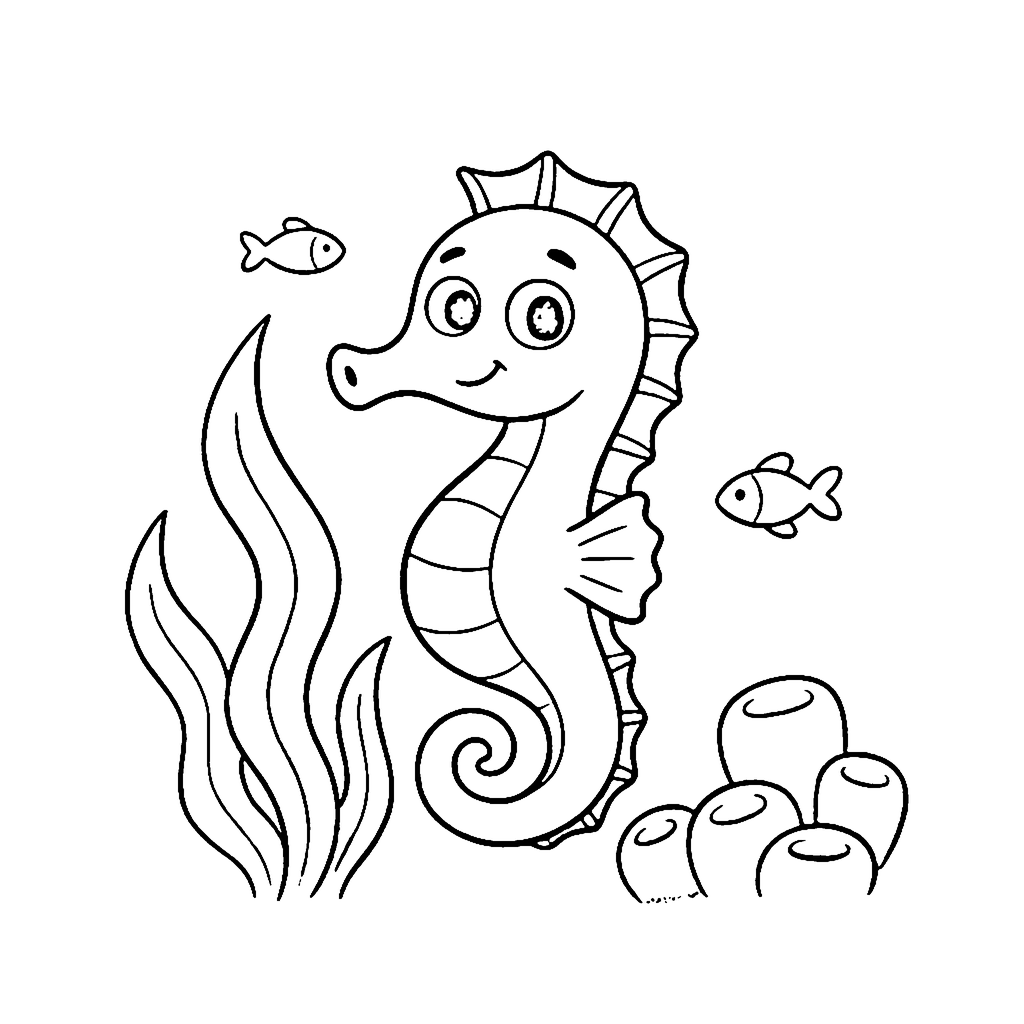 Seahorse Sea Garden coloring page outline