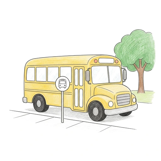 School Bus coloring page: School Bus Stop, colored example