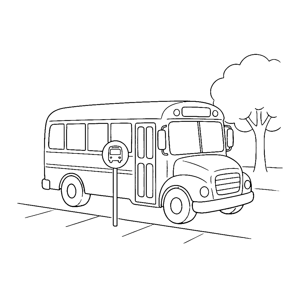School Bus coloring page: School Bus Stop, outline to print