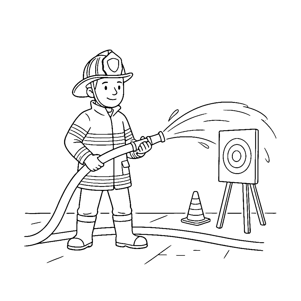 Firefighter Hose Training coloring page outline