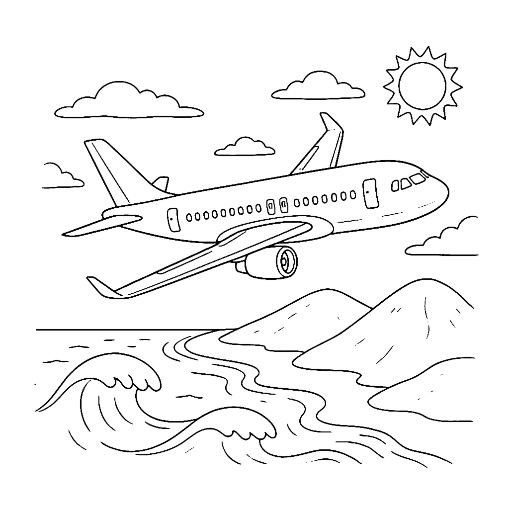 Jet Over Coast coloring page outline