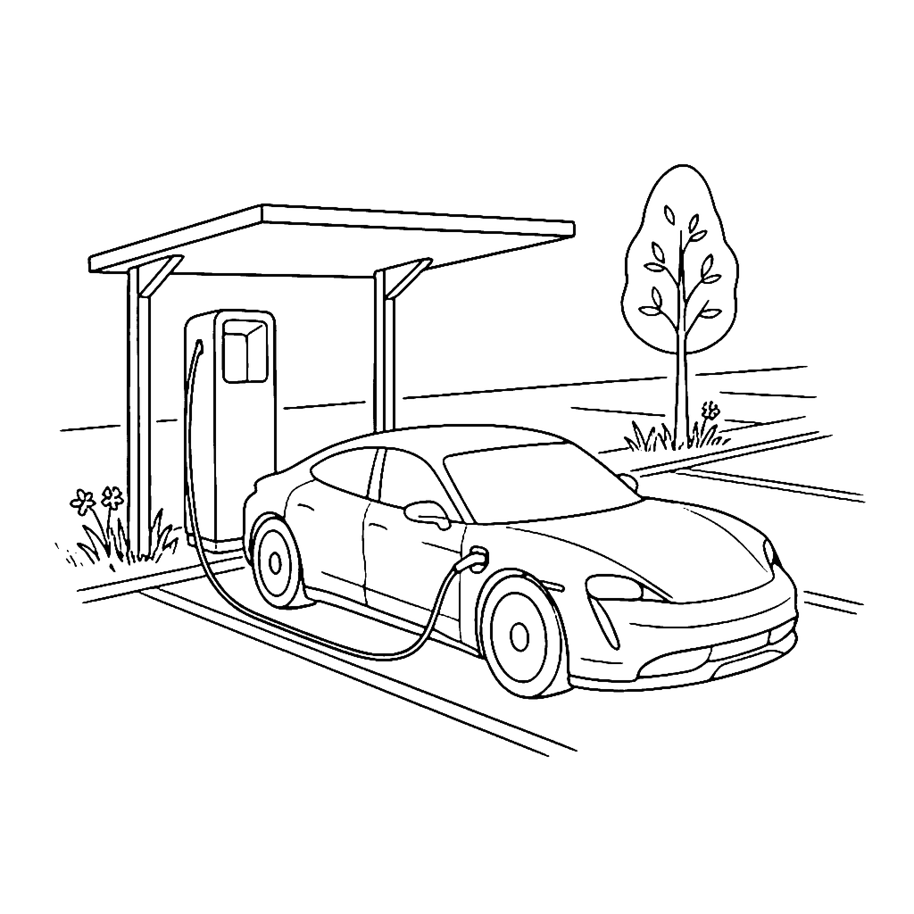 Porsche Charging Pause coloring page outline
