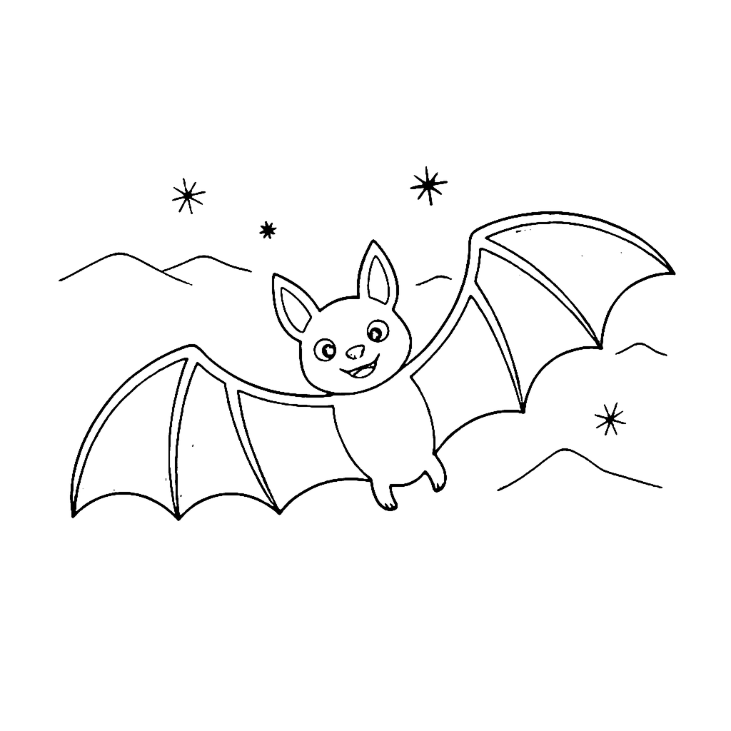 Bat coloring page: Halloween Bat Flight, outline to print