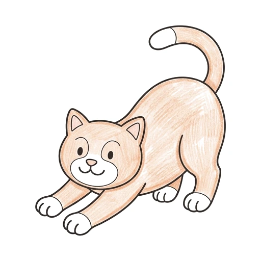 Cat coloring page: Stretching Cat, colored example