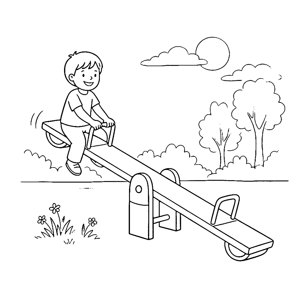 Seesaw Adventure coloring page outline