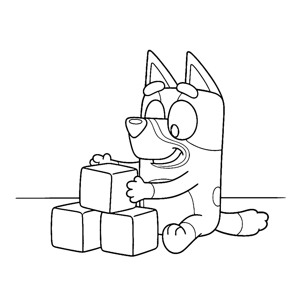 Dog coloring page: Bluey Building Blocks, outline to print