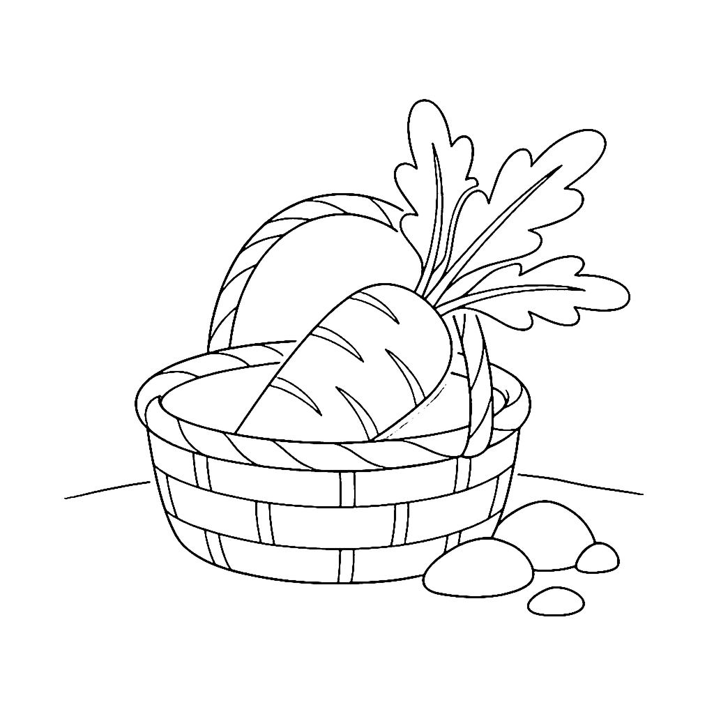 Carrot coloring page: Carrot Garden Basket, outline to print