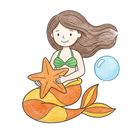 Mermaid coloring page: Mermaid Star Hold, colored example