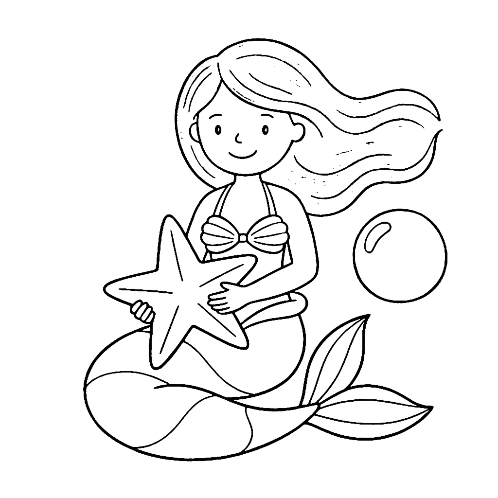 Mermaid coloring page: Mermaid Star Hold, outline to print