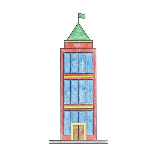 Building coloring page: City Tower, colored example