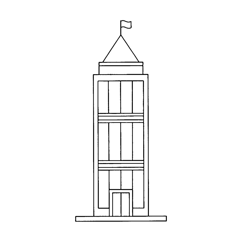 Building coloring page: City Tower, outline to print