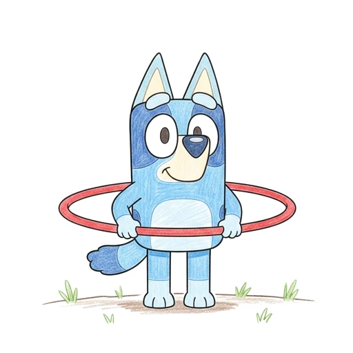 Dog coloring page: Bluey Hula Hoop, colored example