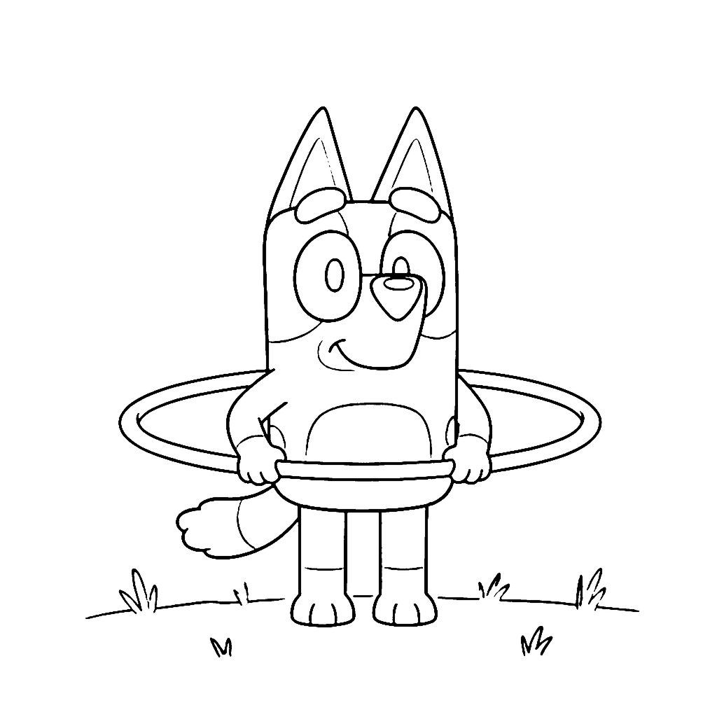 Dog coloring page: Bluey Hula Hoop, outline to print