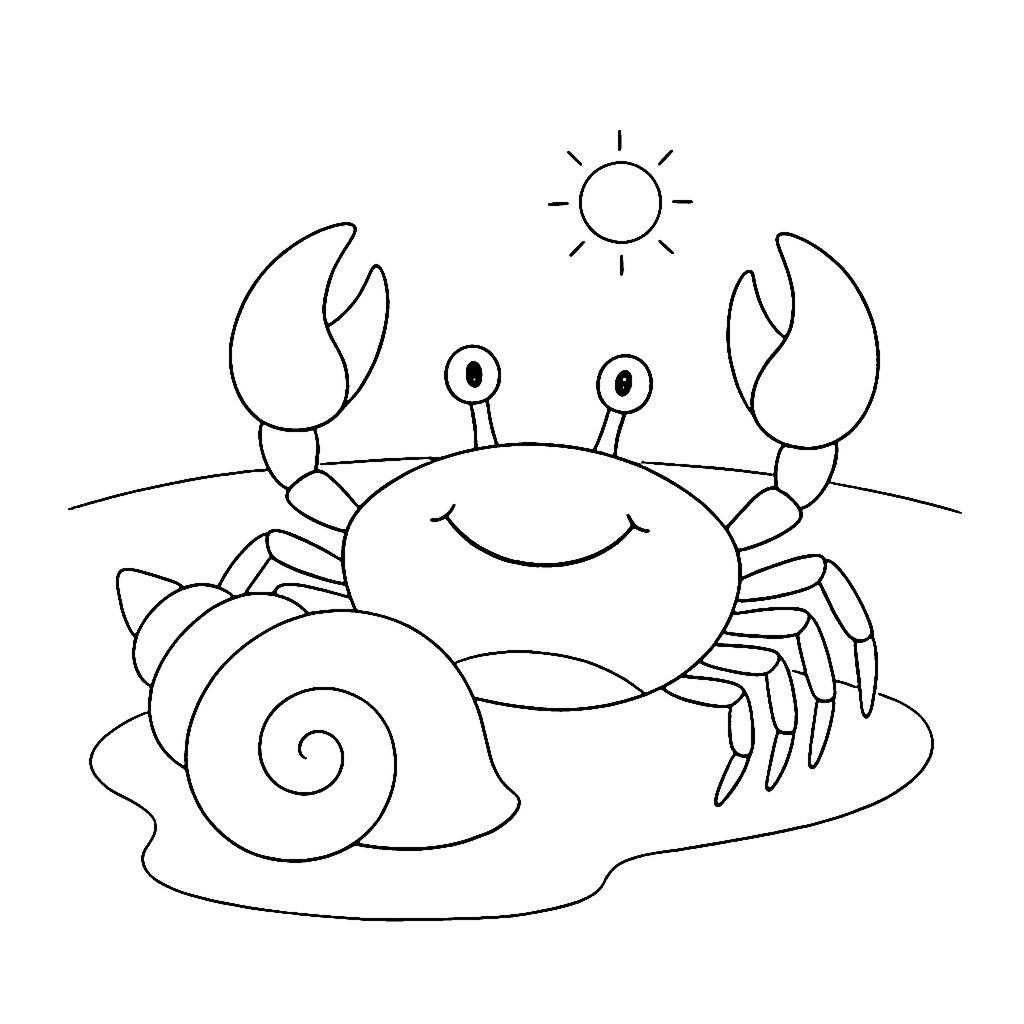 Crab coloring page: Crab Beach Shell, outline to print