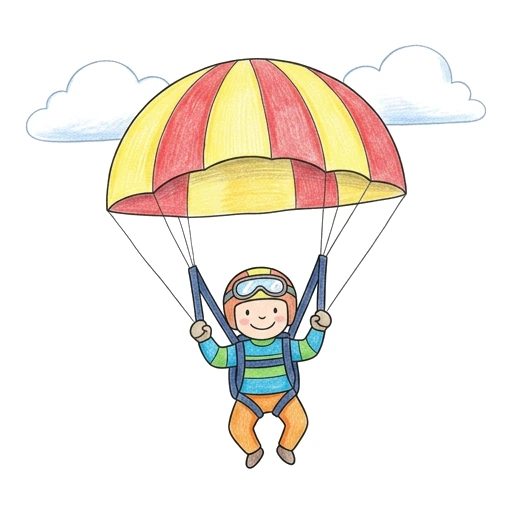 Parachutist coloring page: Child Parachute Descent, colored example