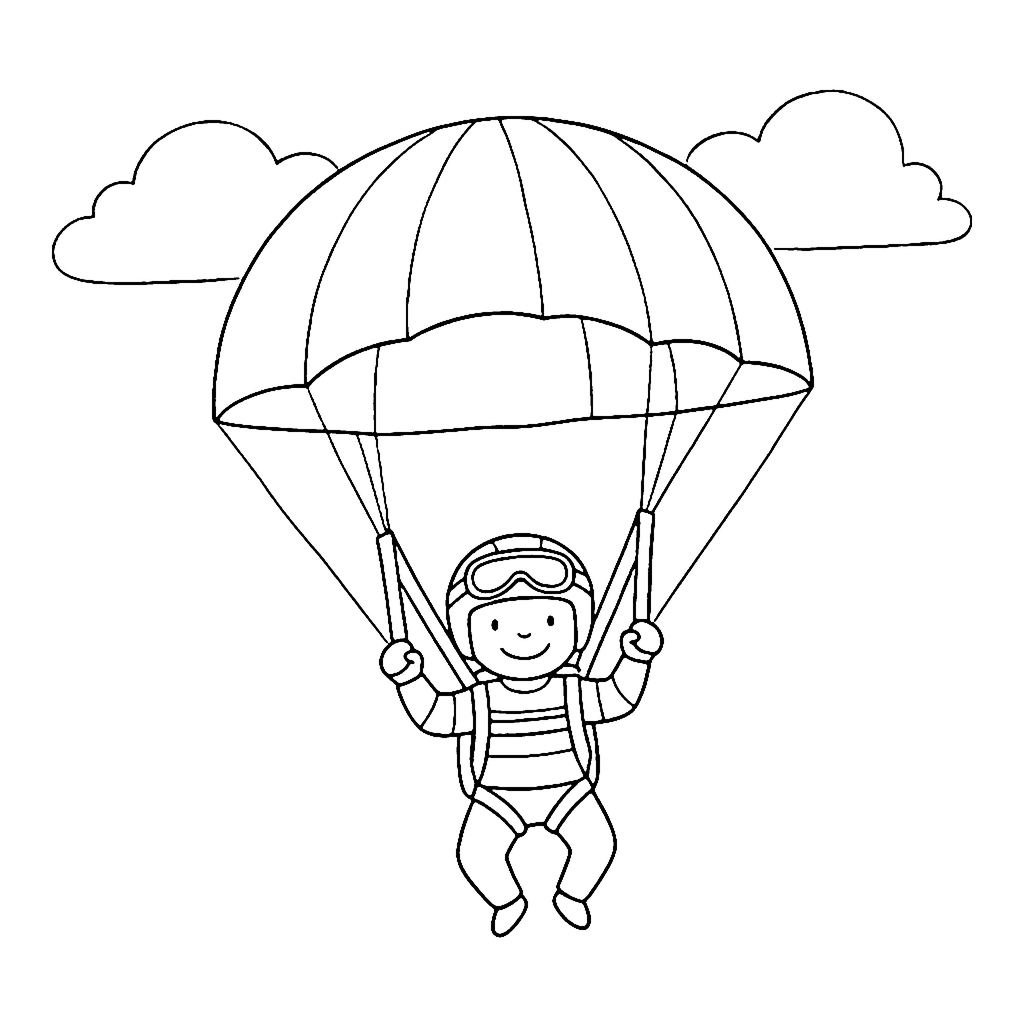 Parachutist coloring page: Child Parachute Descent, outline to print